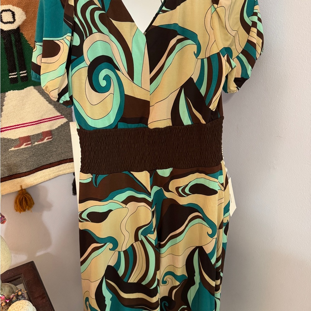 Rabbit Rabbit Rabbit Brown and Green Puff Sleeve Dress - Picture 3 of 9